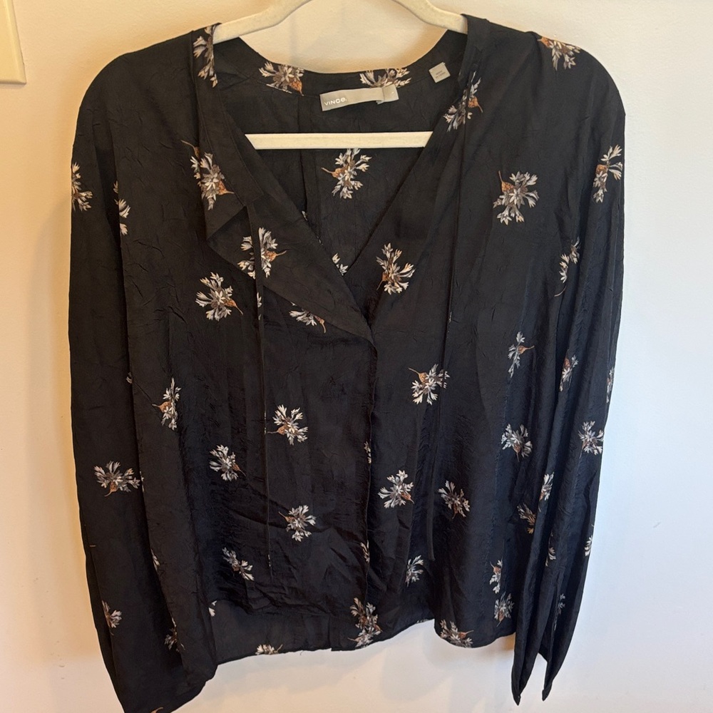 Vince Black Floral Blouse